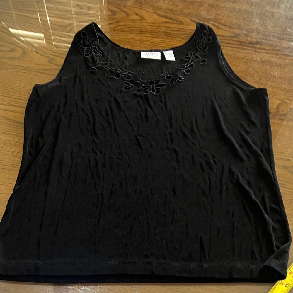 Chico’s Travelers Black Floral Embroidered Tank Top